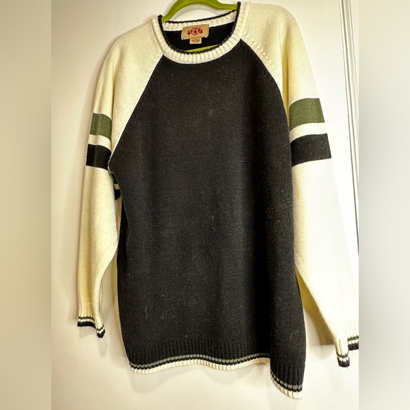 Vintage 90’s PJ Mark Crew Neck Sweater Knit Black Body Raglan Striped Sleeves. - Picture 1 of 11